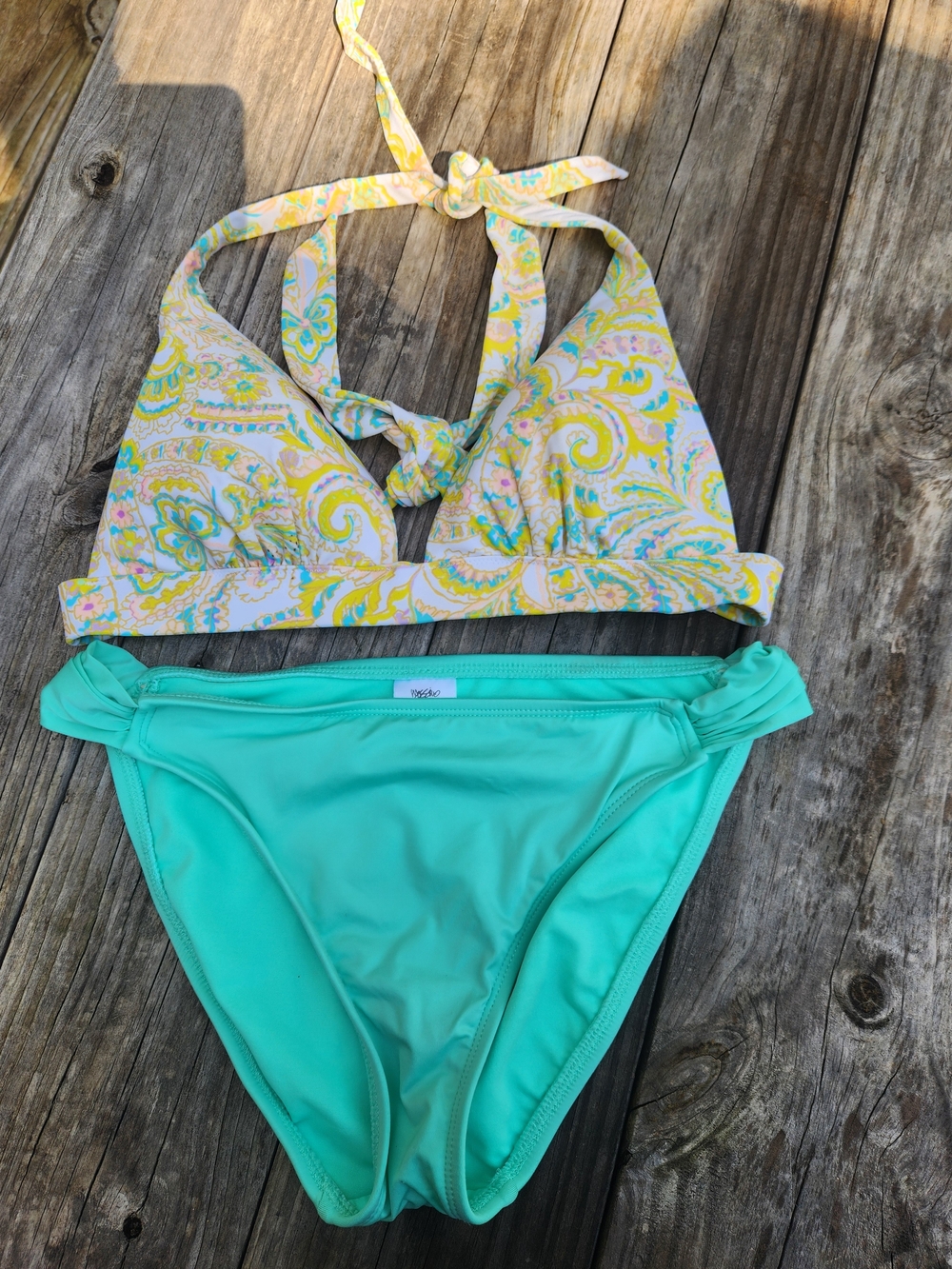 Victoria Secret TopYellow Paisley Halter Bikini with Aqua Bottoms From Mossimo